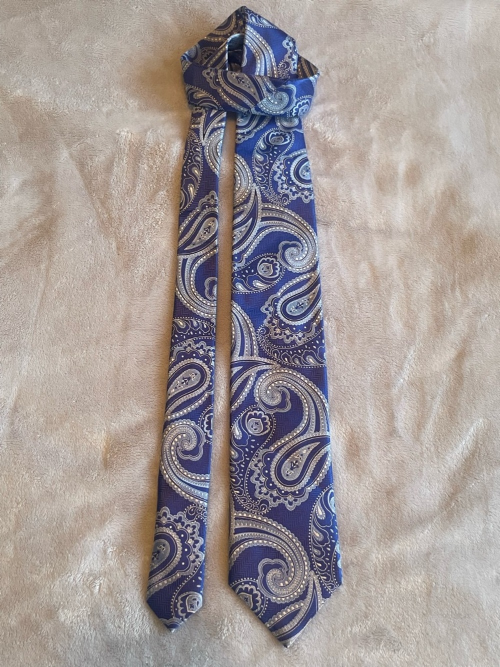 CANALI Italy 100% Silk Paisley Tie Blue Silver 1934 Collection Luxury
